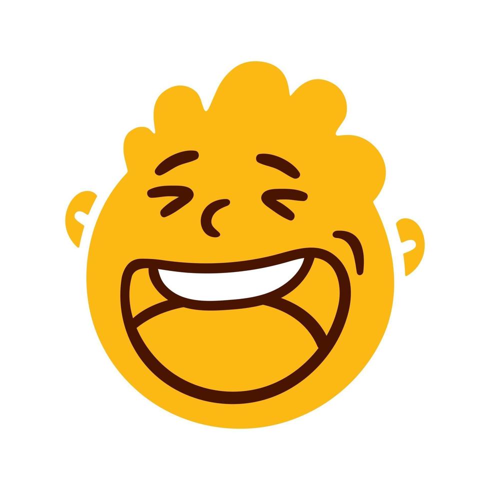 rundes abstraktes Gesicht mit glücklichem Gefühl glücklich lächelndem Emoji-Avatar-Porträt einer jubelnden Mannkarikaturart-flachen Entwurfsvektorillustration vektor