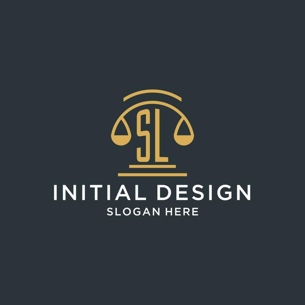 sl Initiale mit Rahmen von Gerechtigkeit Logo Design Vorlage, Luxus Gesetz und Rechtsanwalt Logo Design Ideen vektor