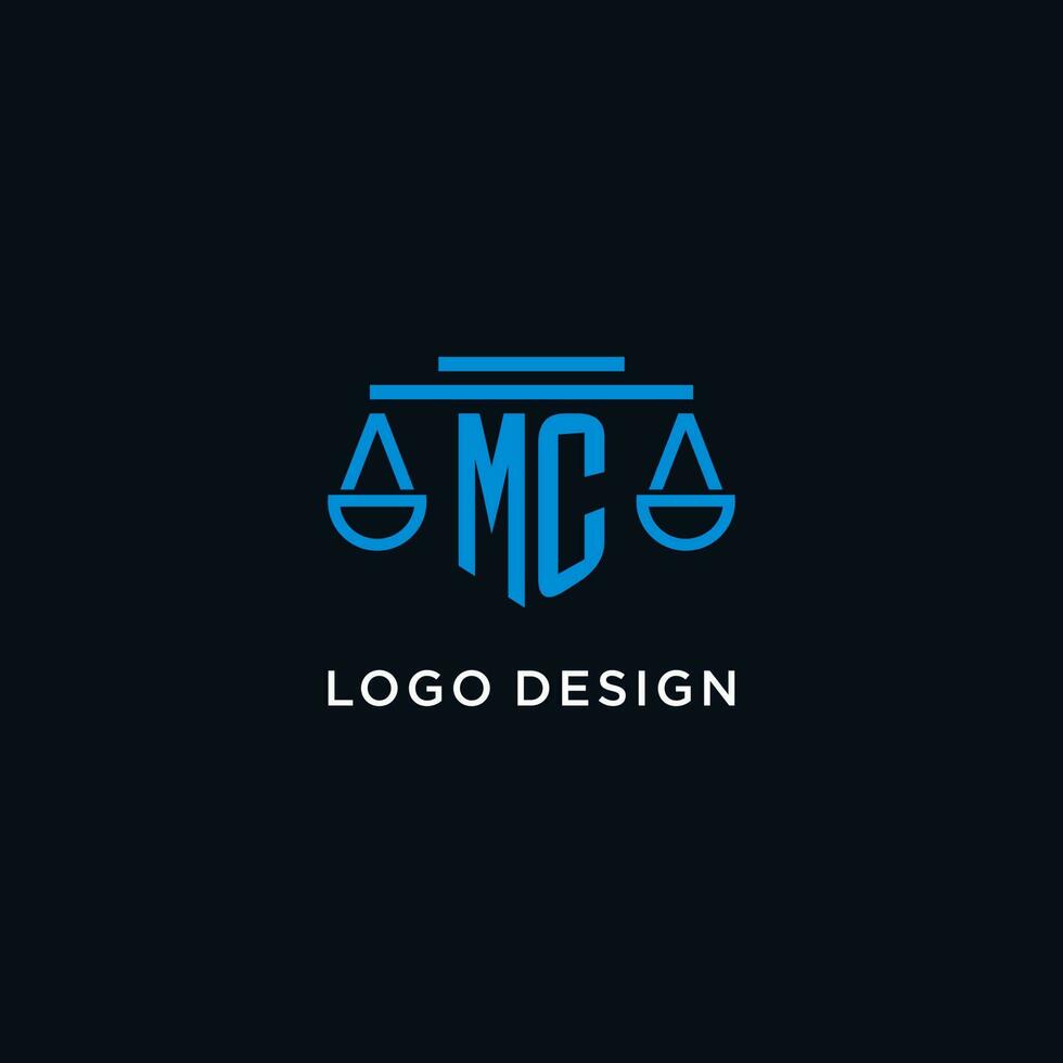 mc Monogramm Initiale Logo mit Waage von Gerechtigkeit Symbol Design Inspiration vektor