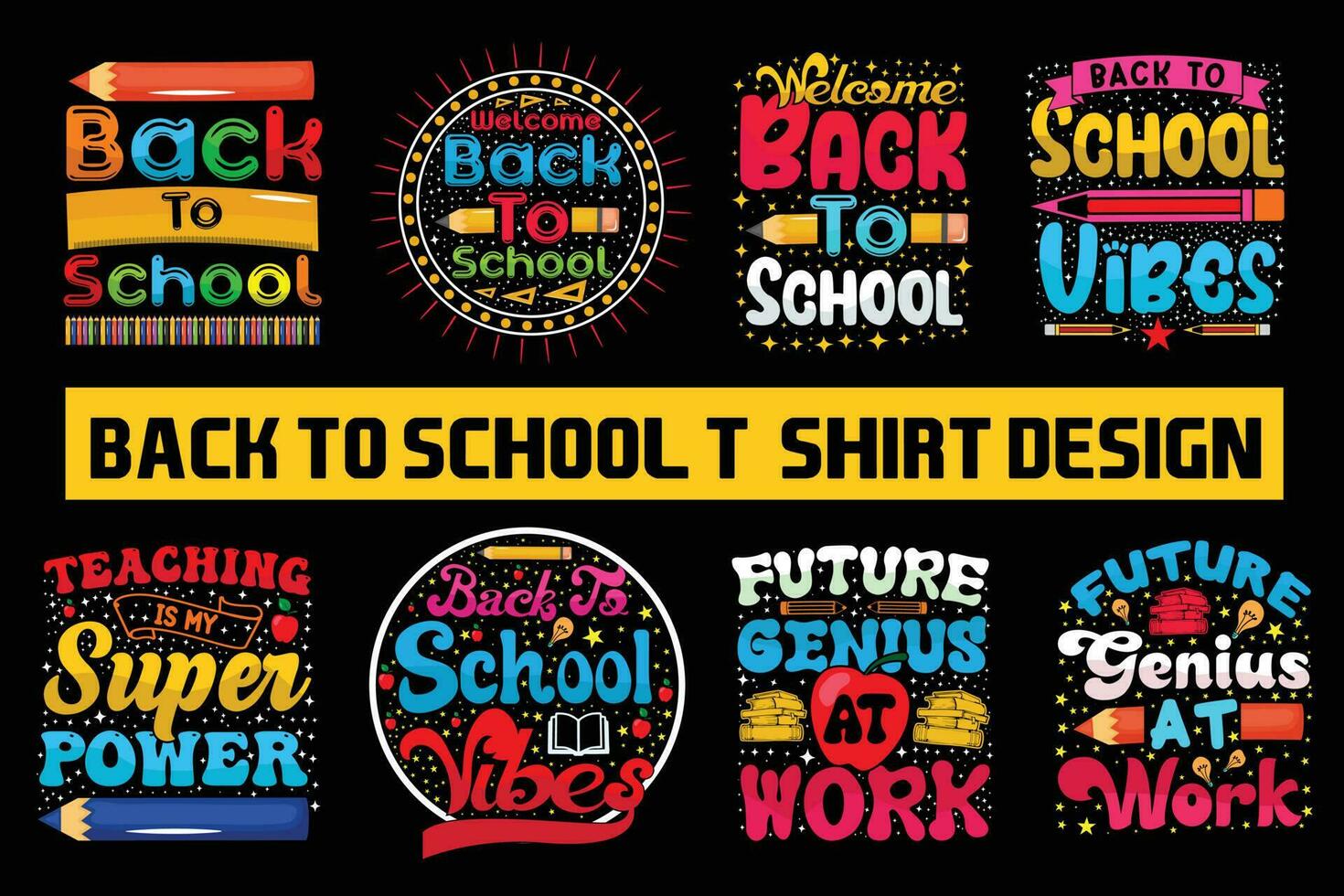 zurück zu Schule T-Shirt Design bündeln, 100 Tage von Schule, zuerst Tag, 100 Tage Typografie T-Shirt, Kinder T-Shirt vektor
