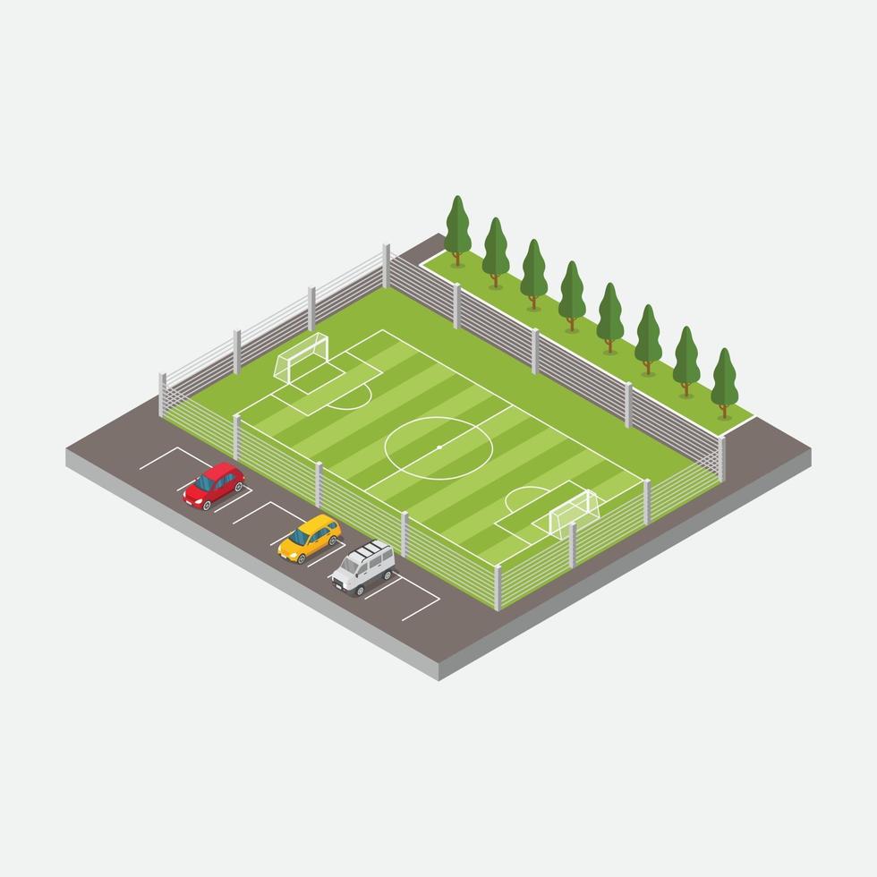 isometrisk fotbollsplan stadion byggnad för fotbollssport isolerad vektor