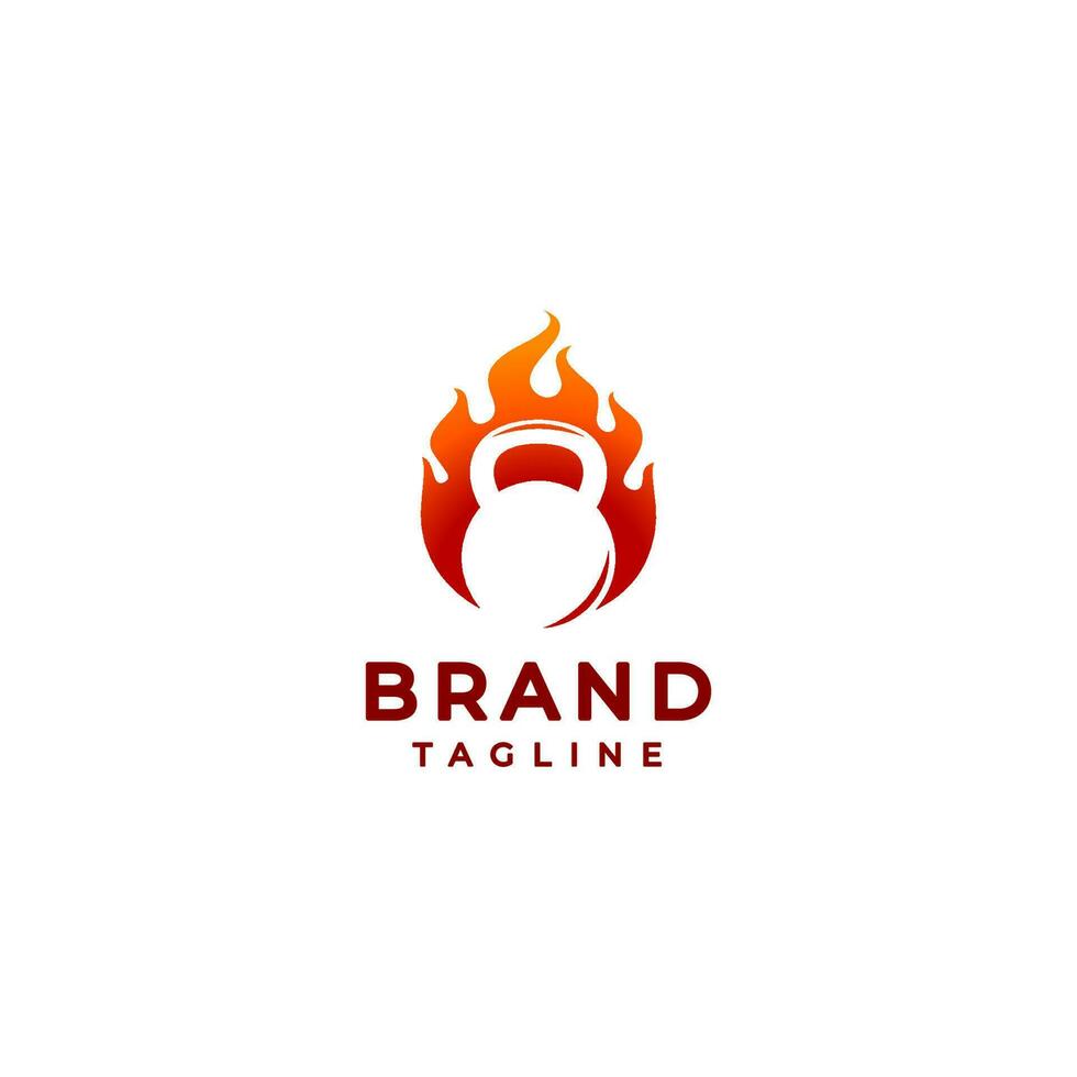 kettlebells silhuett logotyp design med brinnande brand bakgrund. bra kroppsbyggare anda logotyp design. vektor