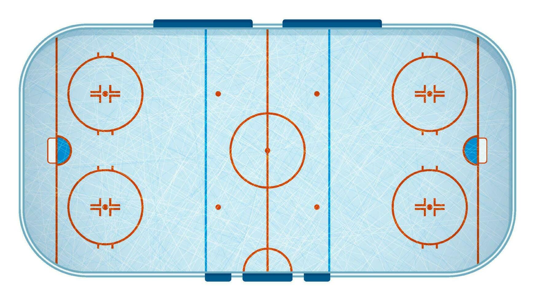 Eis Eishockey Sport Eisbahn Markierungen Linien oben Aussicht mit Kratzer auf Eis. Gliederung Eishockey Spielplatz. Sport Boden zum aktiv Erholung. Vektor