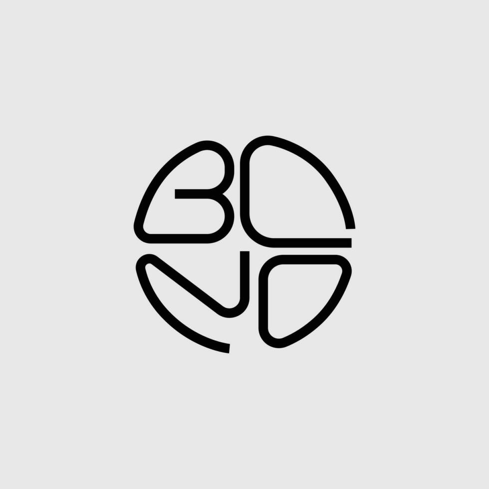 cirkel logotyp med brev b, c, n, och d. brev logotyp tillverkad från rader. vektor