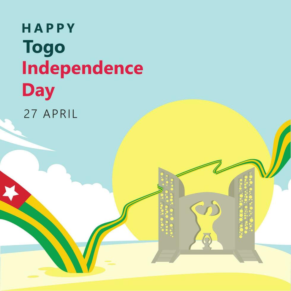 gehen Unabhängigkeit Tag auf 27 .. April. afrikanisch National Tag Vektor Illustration. bunt National Tag Vektor Illustration mit Unabhängigkeit Monument, lange wellig Flagge, und Ufer Landschaft.