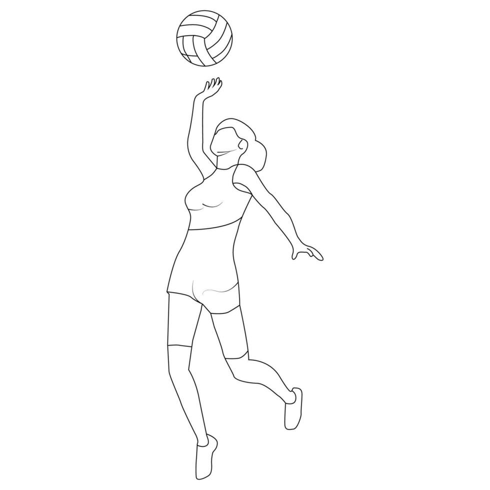 Mädchen abspielen Volleyball Linie Kunst Vektor