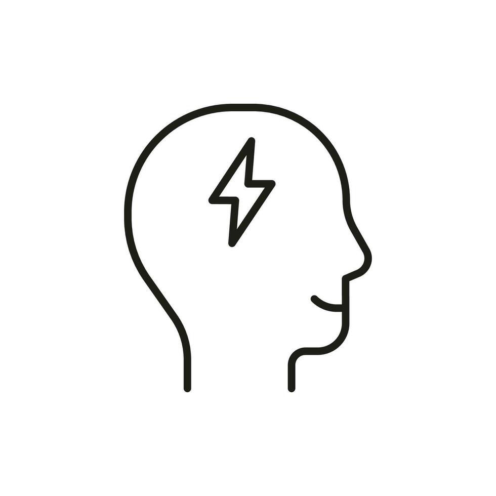 Kopf Profil mit aufladen Energie Blitz, Linie Symbol. Gesicht mit denken Idee Geist. Clever Idee, elektrisch Leistung Symbol. Steuerung von Geist, positiv Denken, Erfolg. Vektor Illustration