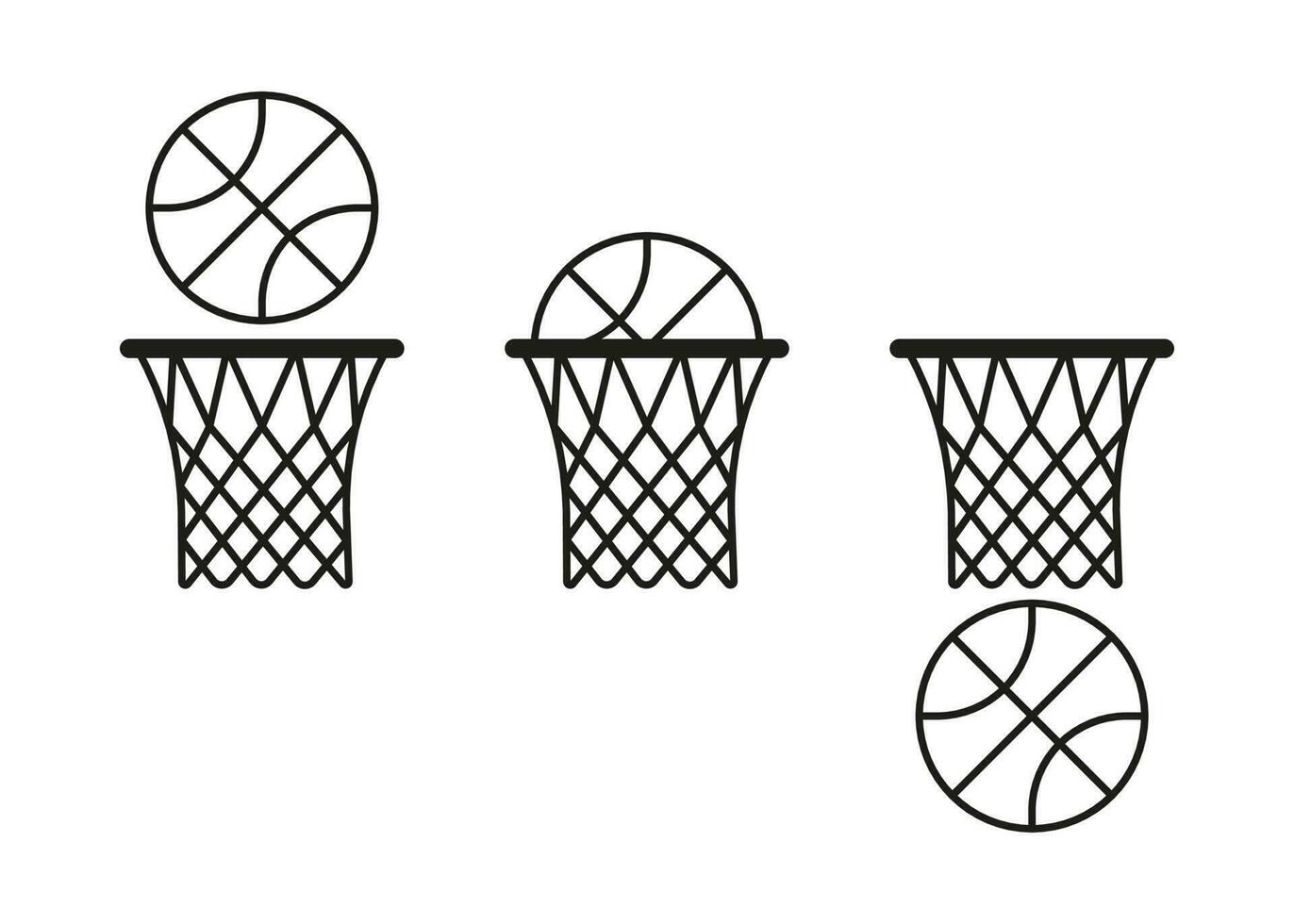 basketboll boll träffar ring med netto ikon. exakt träffa, kasta på mål. sporter spel med mål. slå boll i ringa, Framgång. vektor illustration