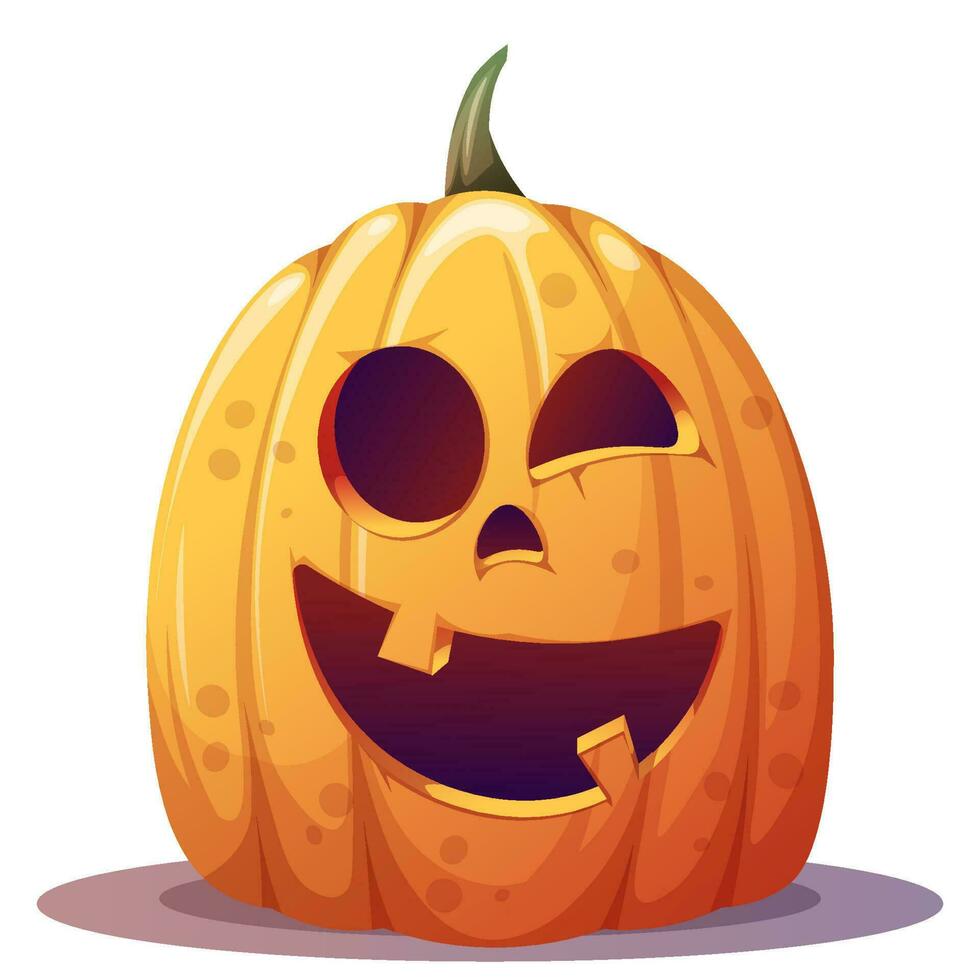Orange Kürbis zum Halloween mit ein heiter Gesicht auf ein isoliert Hintergrund. Halloween Urlaub Symbol. Vektor Illustration