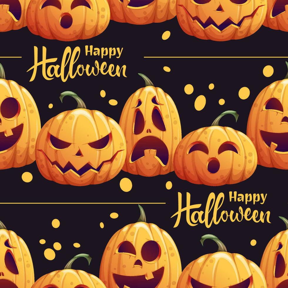 nahtlos Muster mit Halloween Kürbisse auf ein schwarz Hintergrund. gestreift Hintergrund mit Urlaub Symbol zum Textilien, Hintergrund, Verpackung Papier, usw. vektor