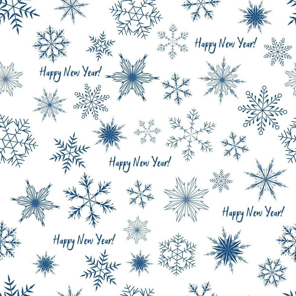 Vektor Muster mit Blau und Silber Schneeflocken auf ein Weiß Hintergrund. Neu Jahr s Textur zum dekorieren Stoffe, Karten, Kleidung, Einladungen, Dekoration, Innere, usw.