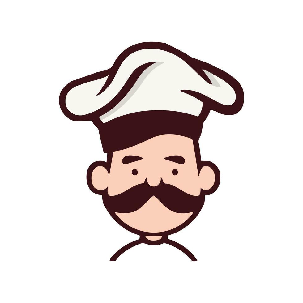 Koch mit Schnurrbart und Hut im eben Stil. Vektor Illustration.