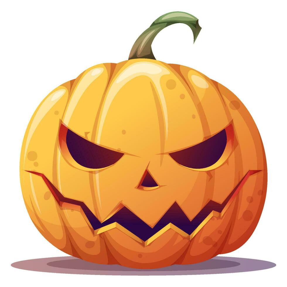 halloween orange pumpa med ett ondska ansikte på ett isolerat bakgrund. halloween Semester symbol. vektor illustration
