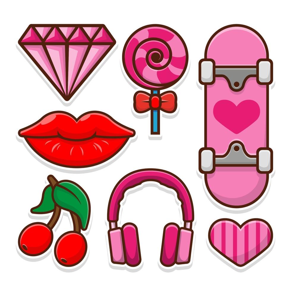 Mädchen Sticker Pack und Patches in rosa Farben gesetzt vektor