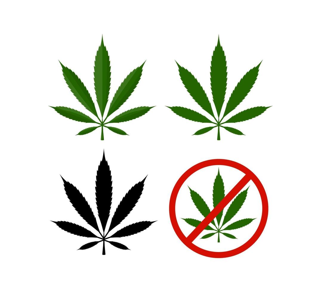 Cannabisblätter in verschiedenen Größen und Grüntönen vektor