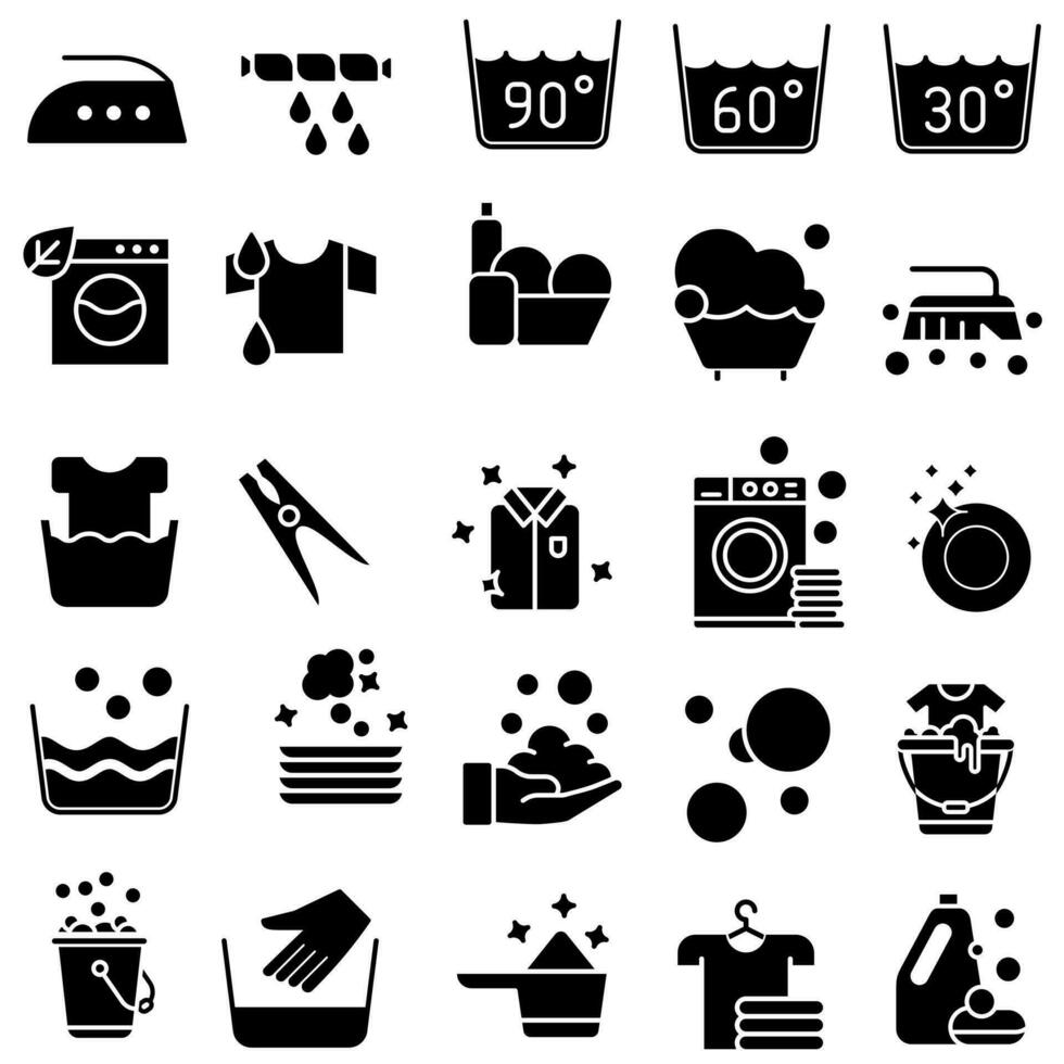 tvättning ikon vektor uppsättning. tvätt illustration tecken samling. tvätta symbol eller logotyp.