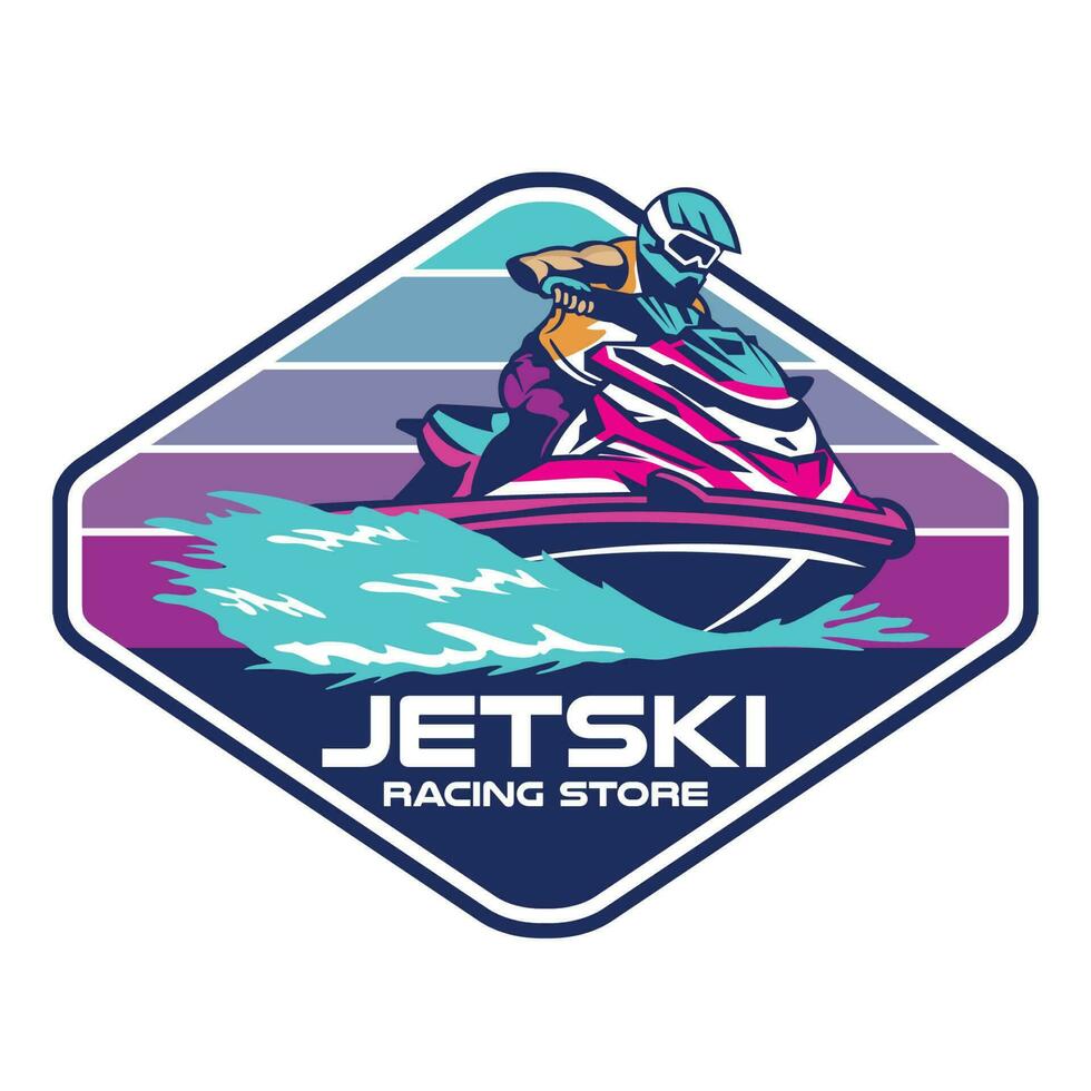 Jet Ski Rennen extrem Sport Vektor Illustration Design im retro Pop Farbe, perfekt zum Veranstaltung Logo und t Hemd Design