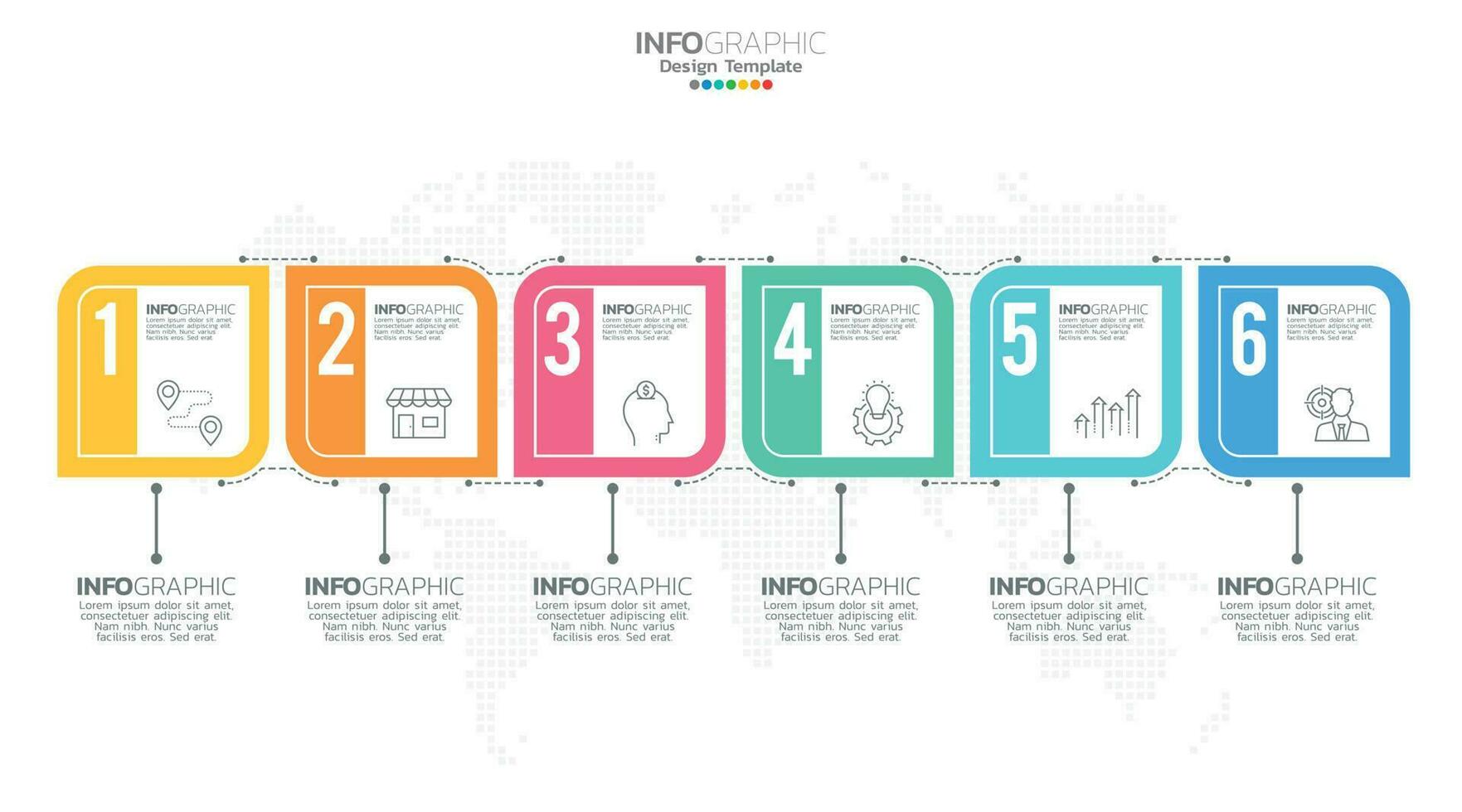 Timeline-Infografik-Vektor mit 6 Schritten kann für das Webdesign des Workflow-Layout-Diagramms des Jahresberichts verwendet werden. vektor