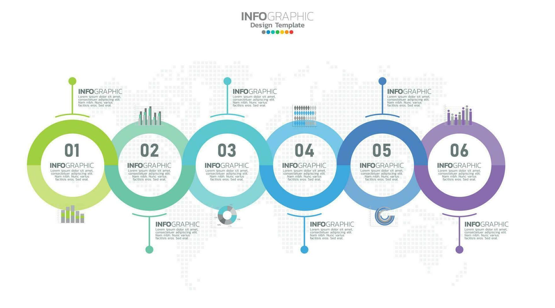 Timeline-Infografik-Vektor mit 6 Schritten kann für das Webdesign des Workflow-Layout-Diagramms des Jahresberichts verwendet werden. vektor