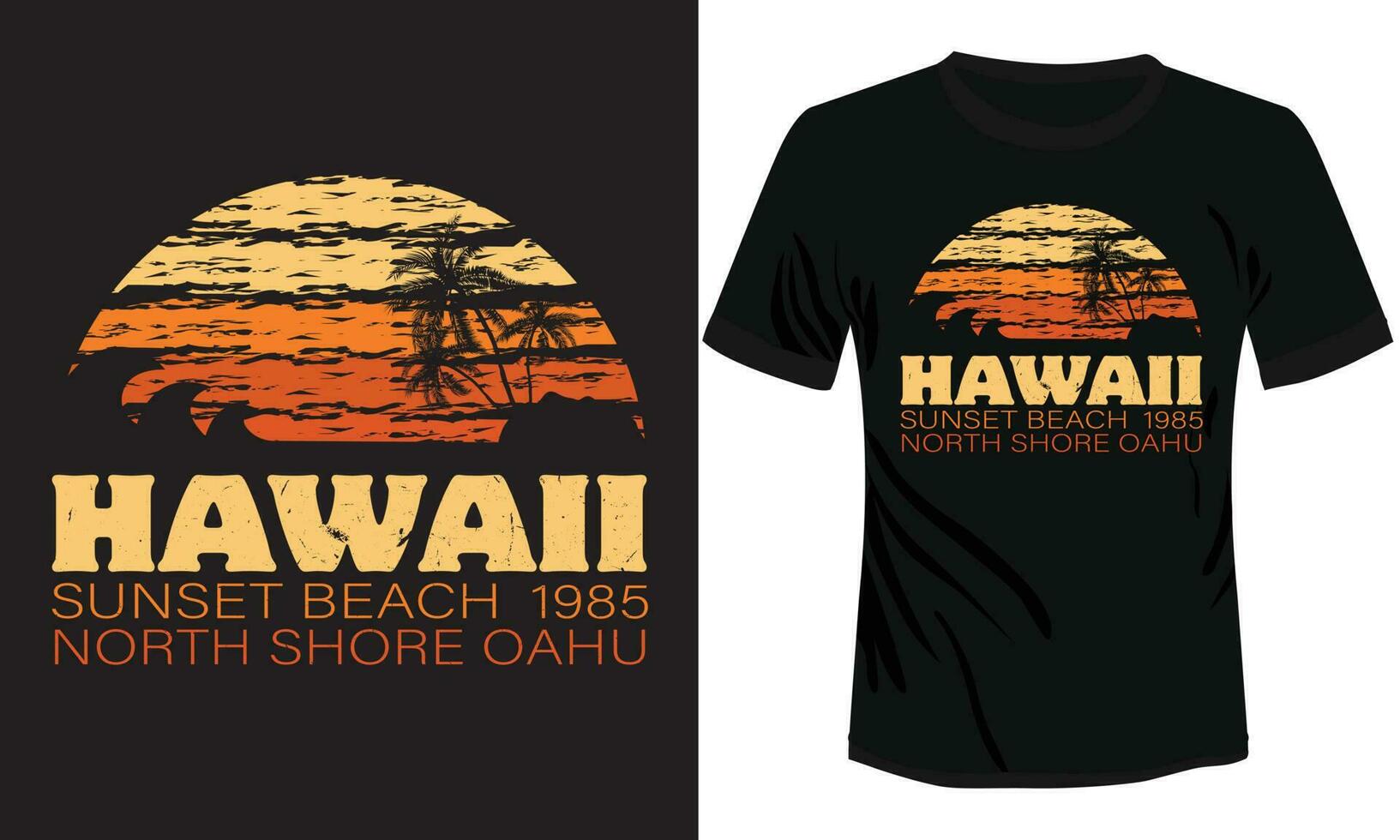 hawaii solnedgång strand t-shirt design vektor illustration