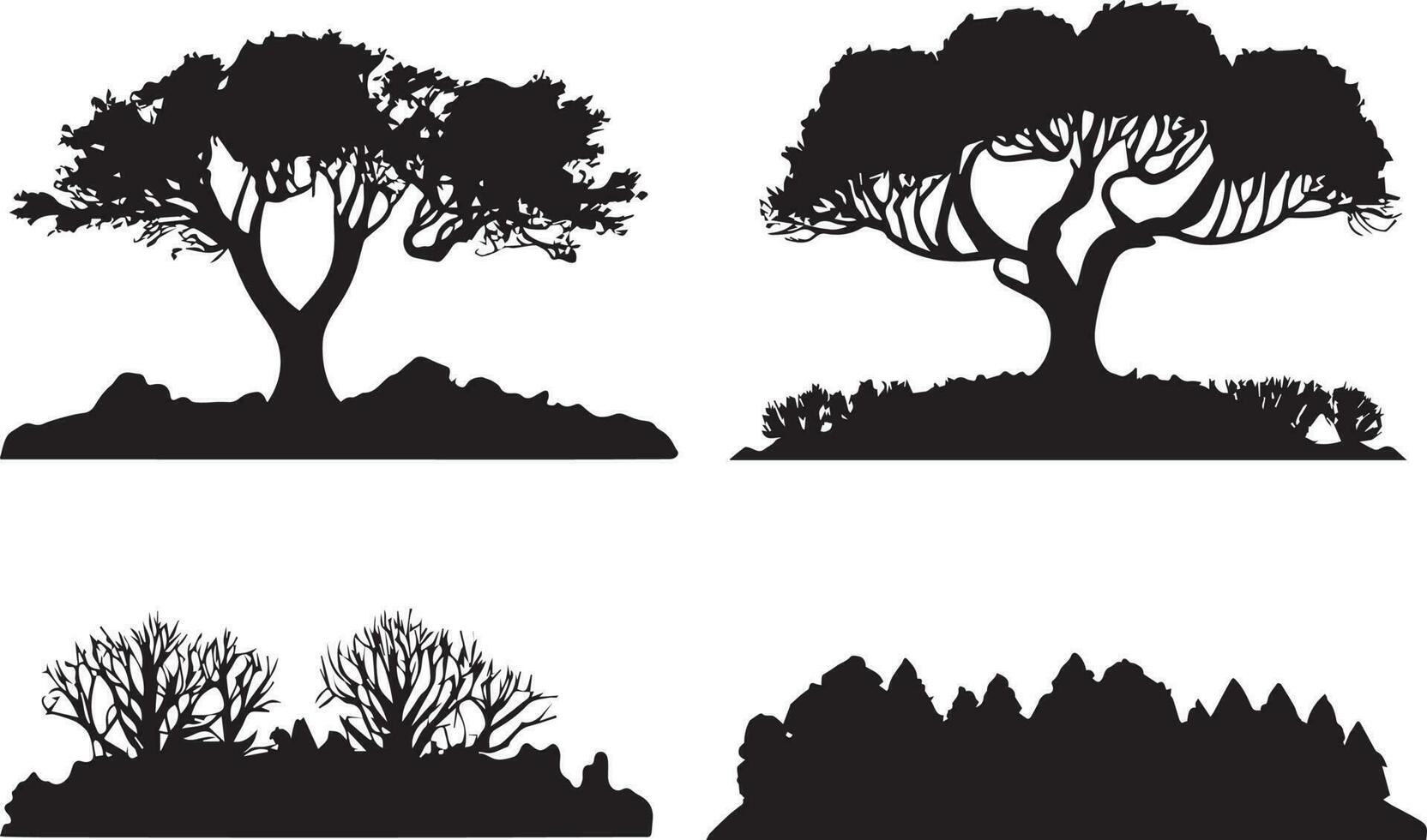 Vektor einstellen von Pflanze und Baum Silhouette Illustration, minimalistisch Baum Silhouette einstellen