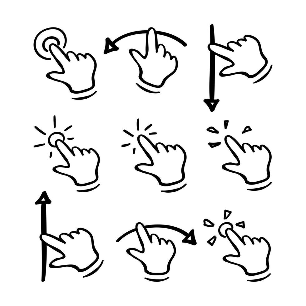 Hand gezeichnet Hand Zeiger und wischen Hand Symbol vektor