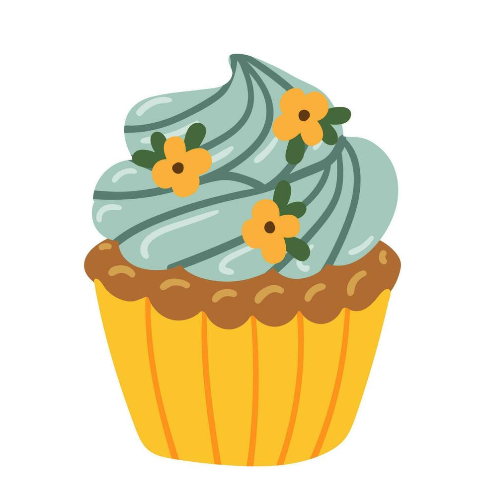 Süss lecker Cupcake, cremig Kuchen, Muffin Vektor Abbildung. eben Stil Karikatur Kuchen Symbol isoliert auf Weiß Hintergrund