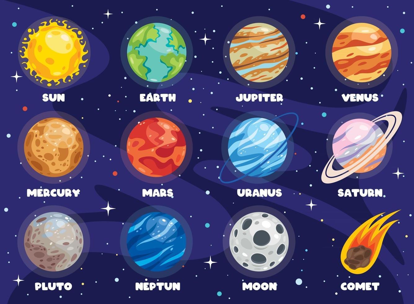 färgglada planeter i solsystemet vektor