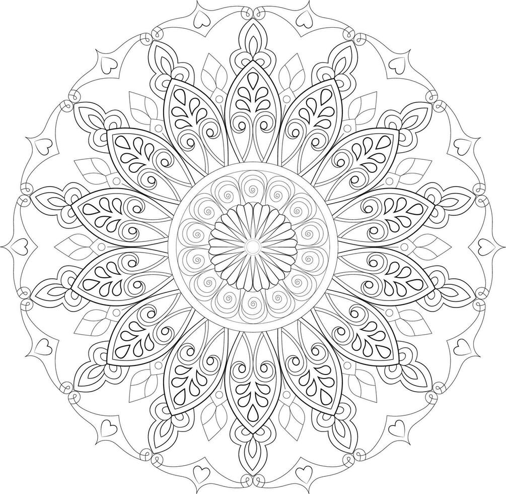 vektor teckning för färg bok. geometrisk blommig mönster. kontur teckning på en vit bakgrund. mandala