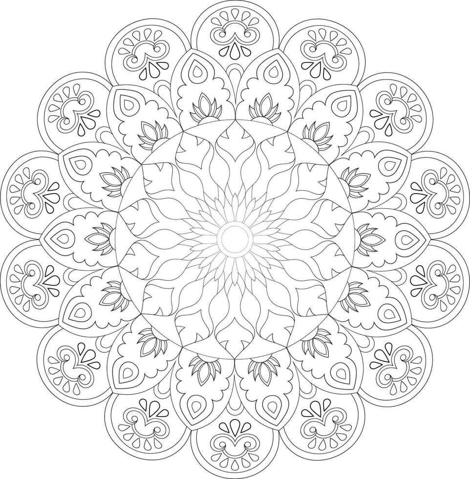 Vektor Zeichnung zum Färbung Buch. geometrisch Blumen- Muster. Kontur Zeichnung auf ein Weiß Hintergrund. Mandala