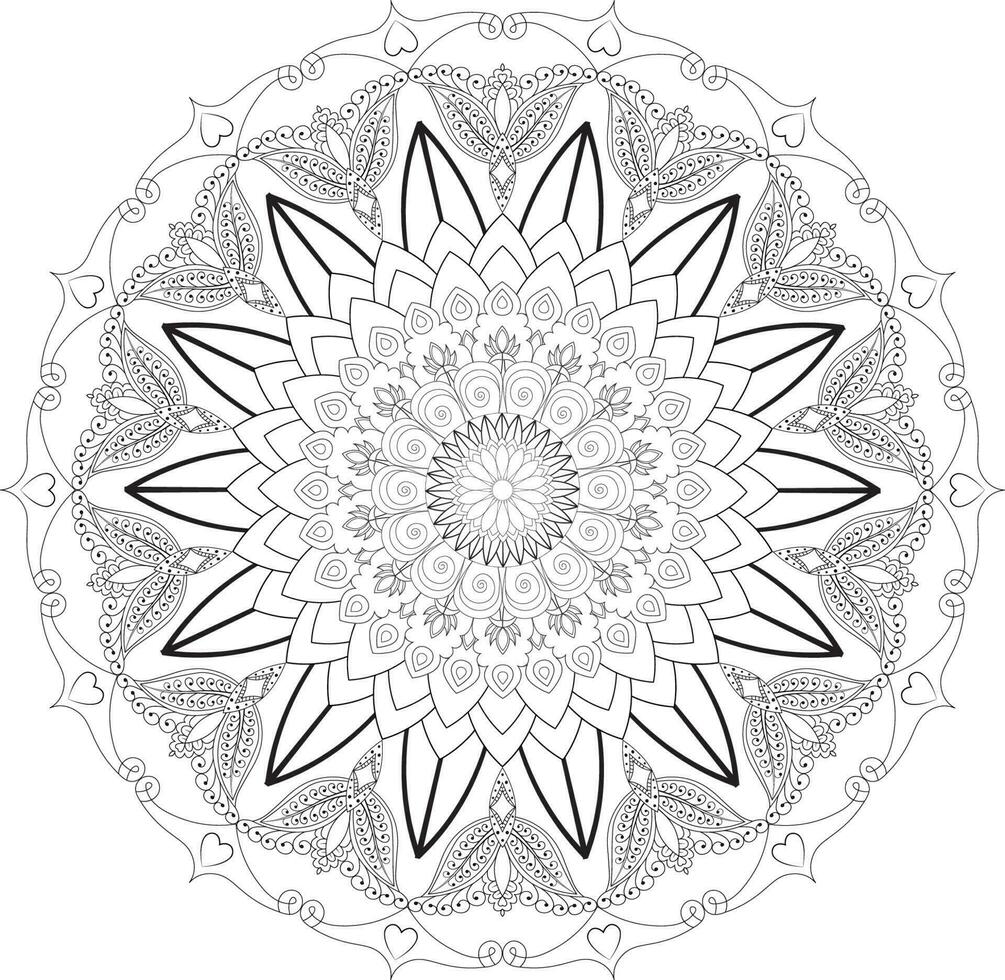 vektor teckning för färg bok. geometrisk blommig mönster. kontur teckning på en vit bakgrund. mandala