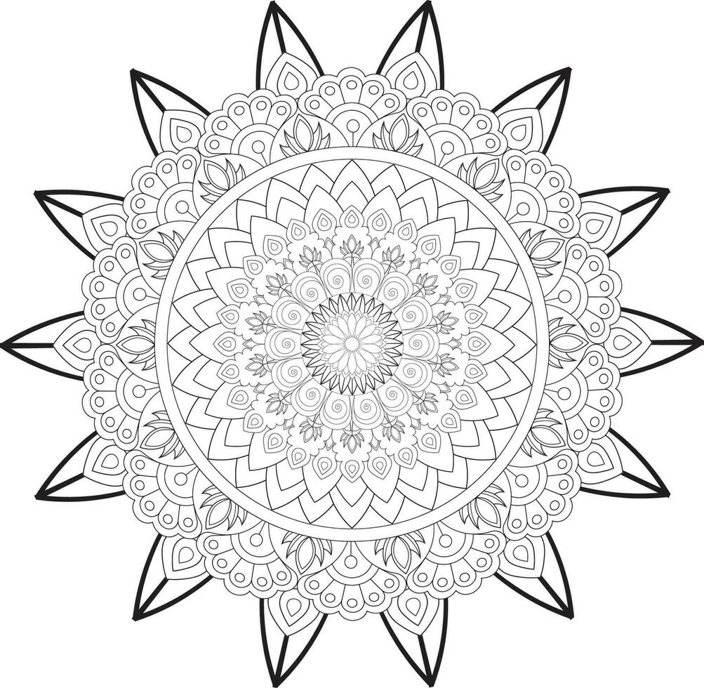 Vektor Zeichnung zum Färbung Buch. geometrisch Blumen- Muster. Kontur Zeichnung auf ein Weiß Hintergrund. Mandala
