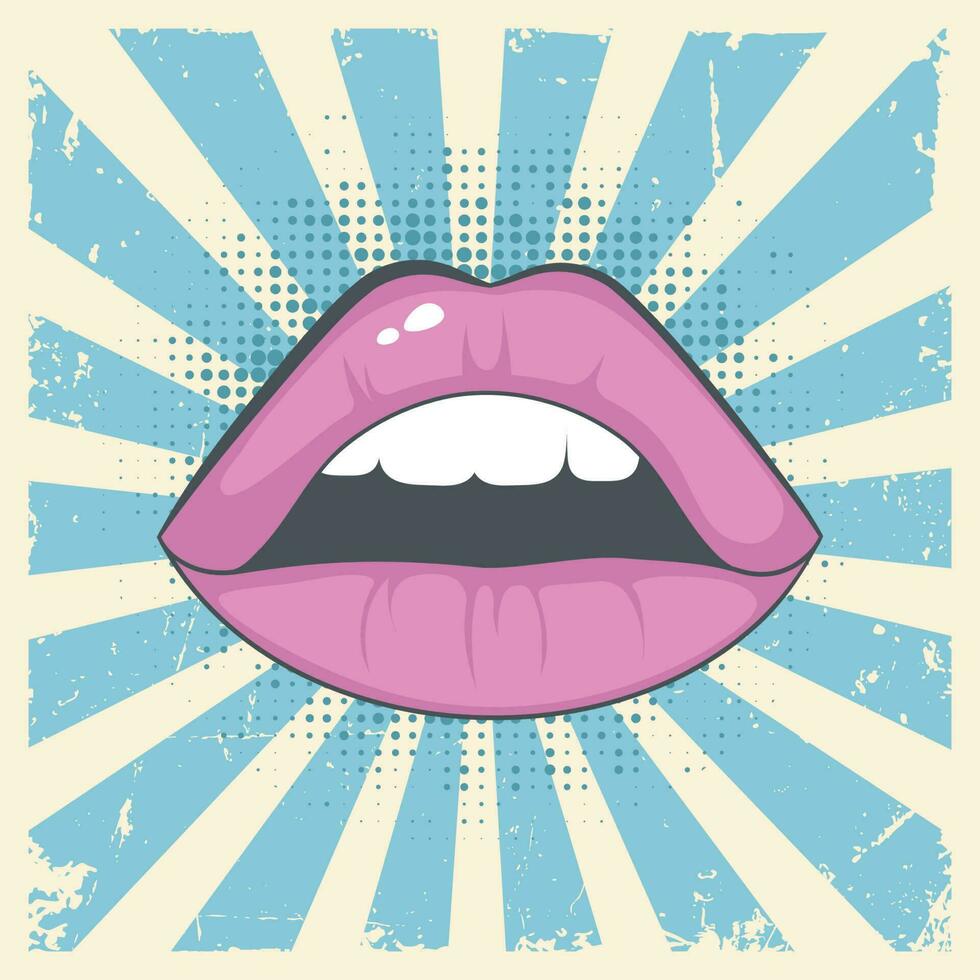 Jahrgang, retro, Pop Kunst Comic Stil Poster mit öffnen Lippen. vektor