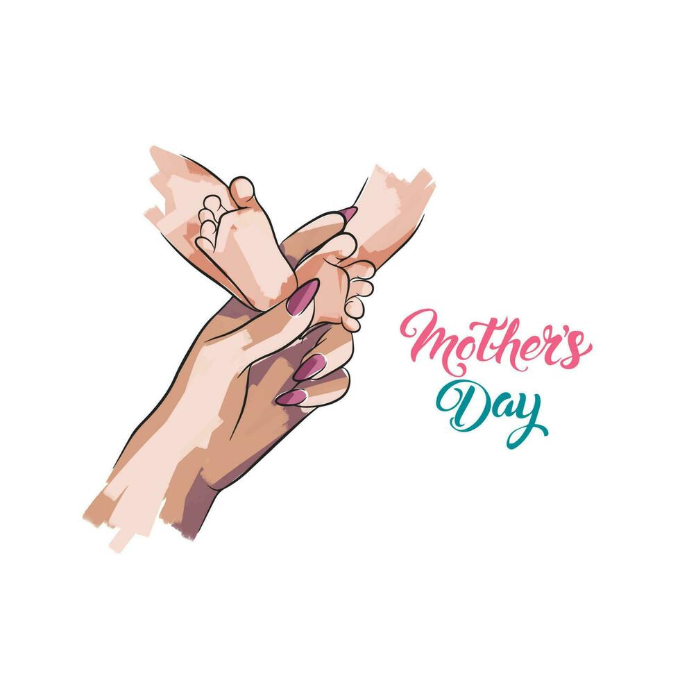 Mütter Hände halt das Beine von ein neugeboren, Mütter Tag, Postkarte vektor