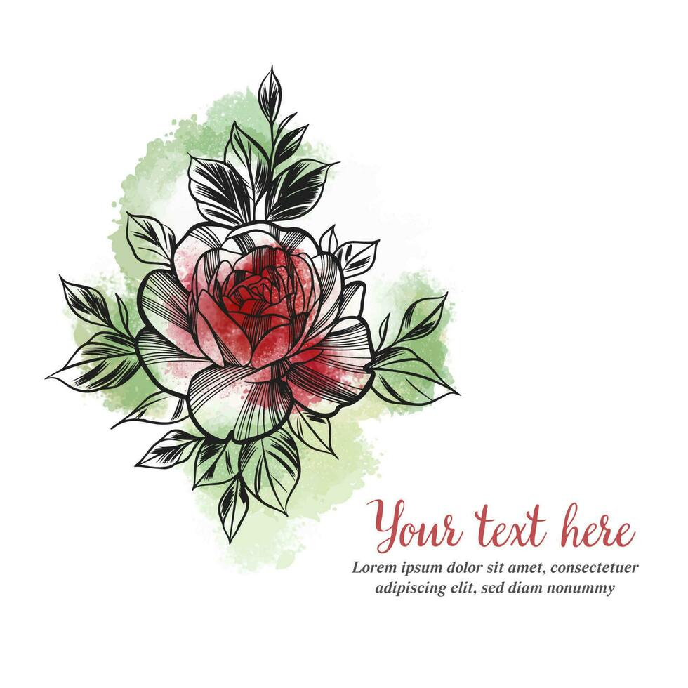 Aquarell Rose, Blumen- Einladung, Gruß Karte, Gekritzel vektor