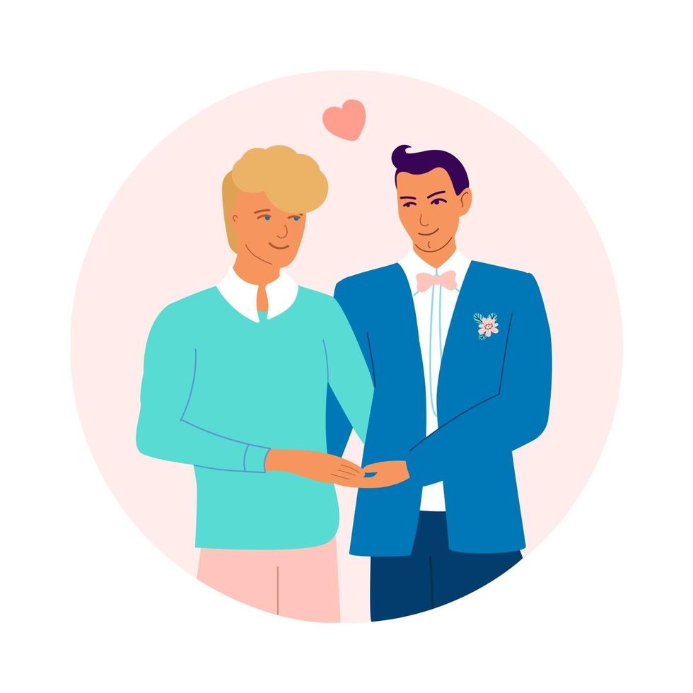 homosexuella nygifta som håller hand. lyckliga homosexuella par. vektor