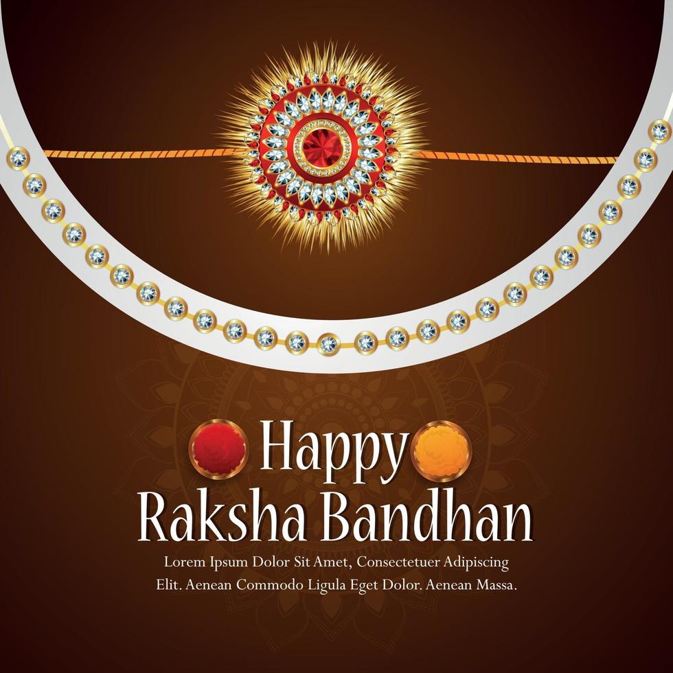 realistisk vektorillustration av lycklig raksha bandhan inbjudningskort med kristall rakhi och pooja thali vektor