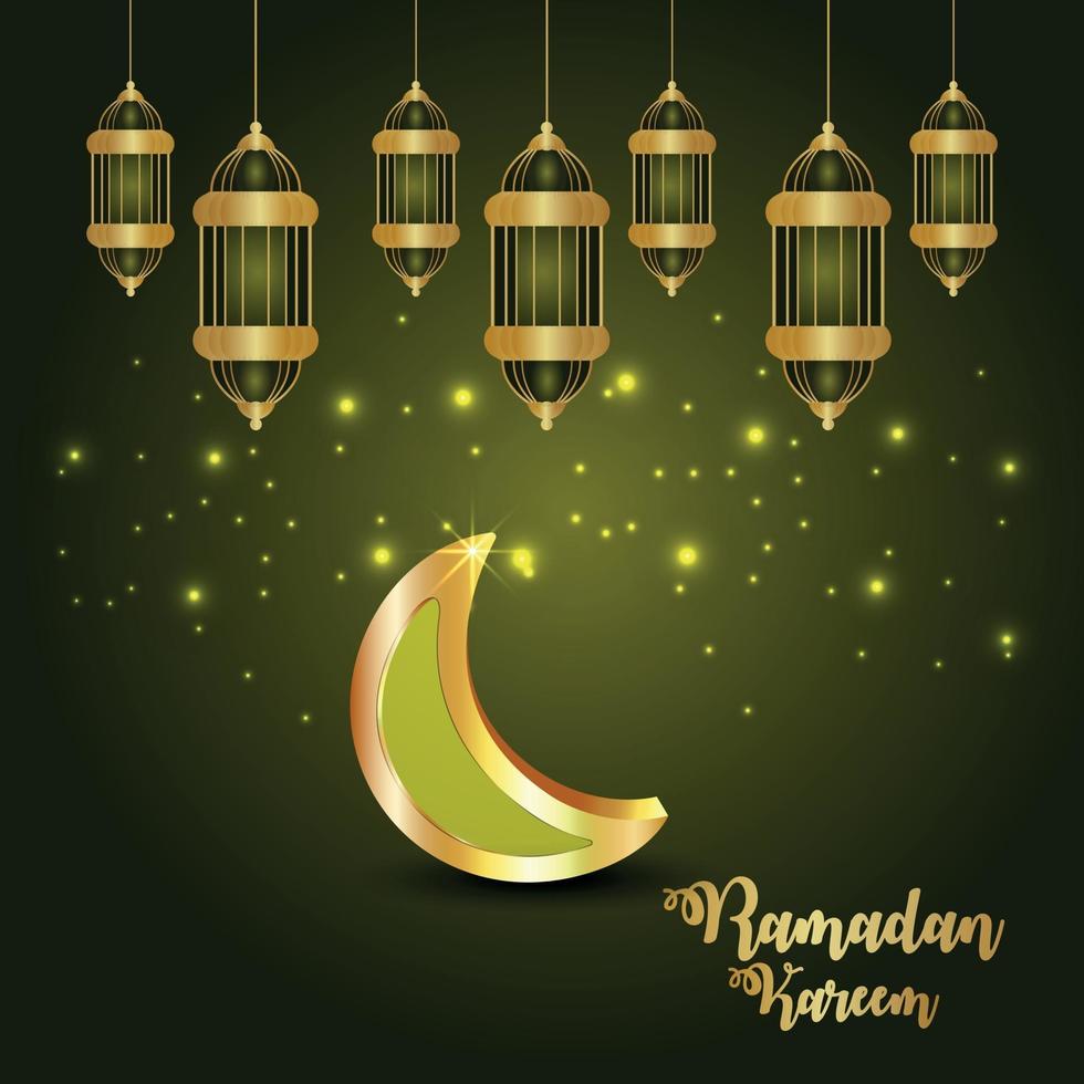 ramadan kareem inbjudningskort med islamisk gyllene lykta vektor