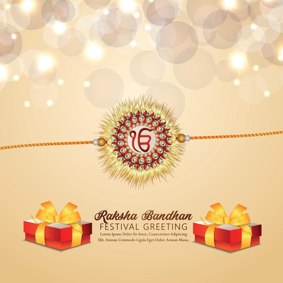 Vektorillustration der glücklichen Raksha Bandhan Einladungsgrußkarte mit Vektor Rakhi und Geschenk