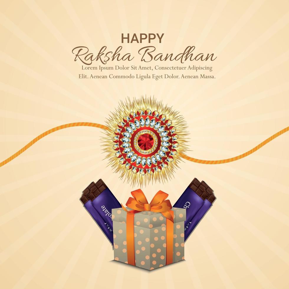 indisk festival glad raksha bandhan firande gratulationskort med kristall rakhi och gåvor vektor