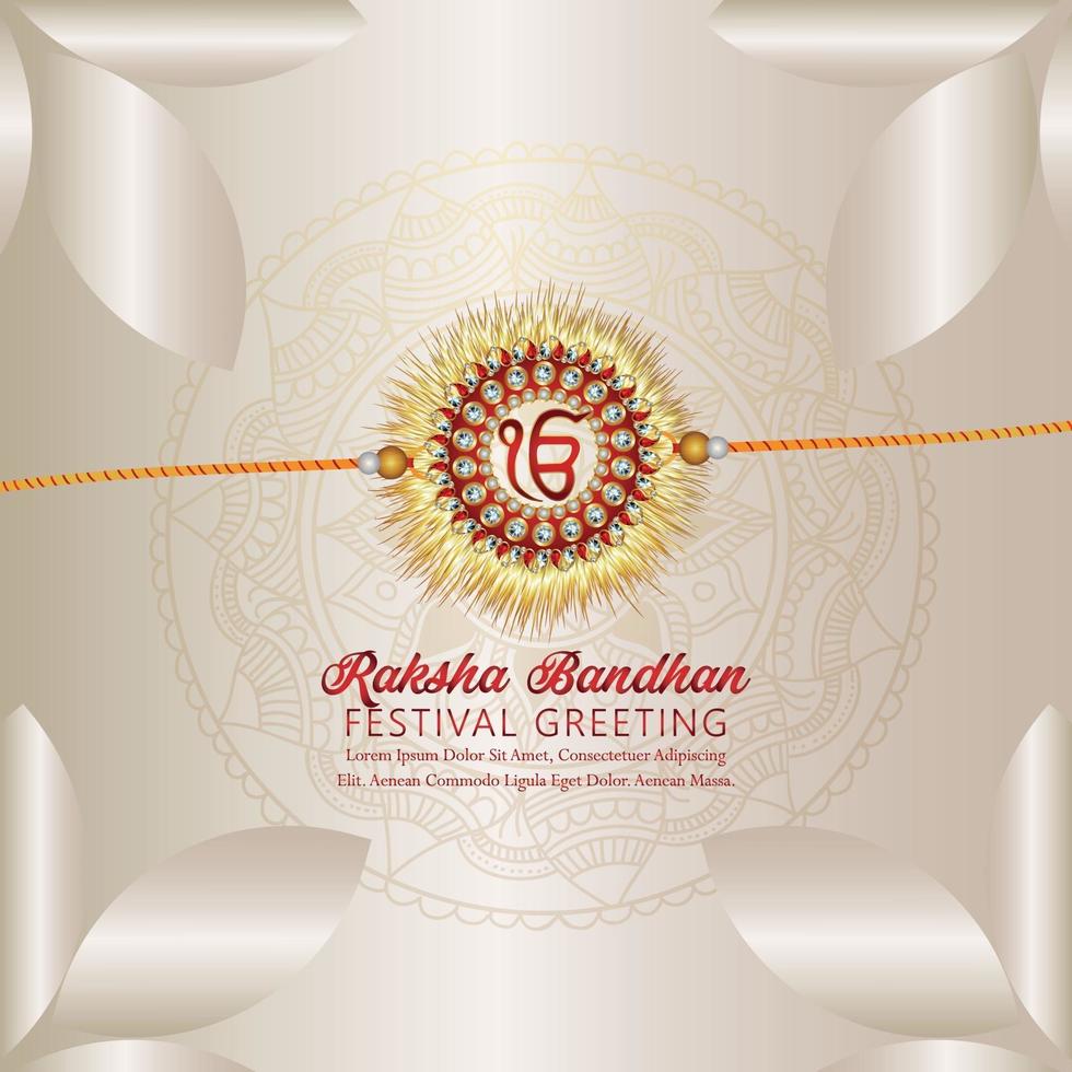glücklicher Raksha Bandhan mit Kristall und Gold Rakhi auf kreativem Hintergrund vektor