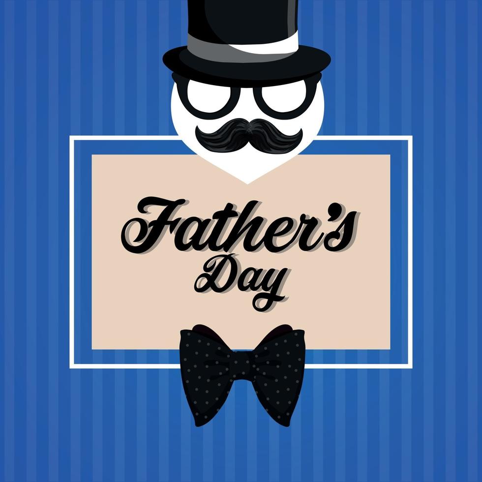 glad fäder dag gratulationskort design med rosett och mustasch vektor