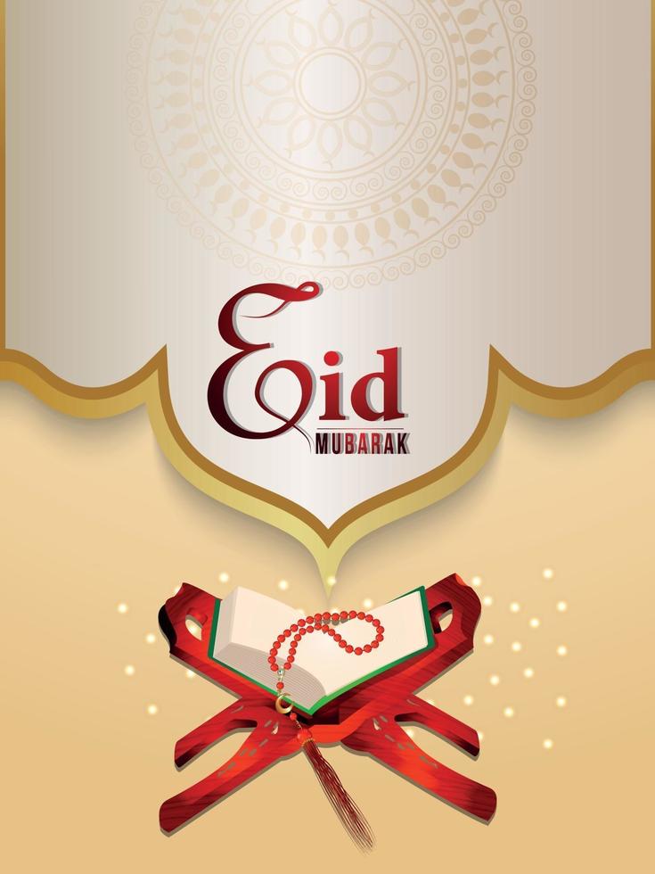 realistischer Eid Mubarak islamisches Festival Einladungsparty Flyer mit heiligem Buch Quraan vektor