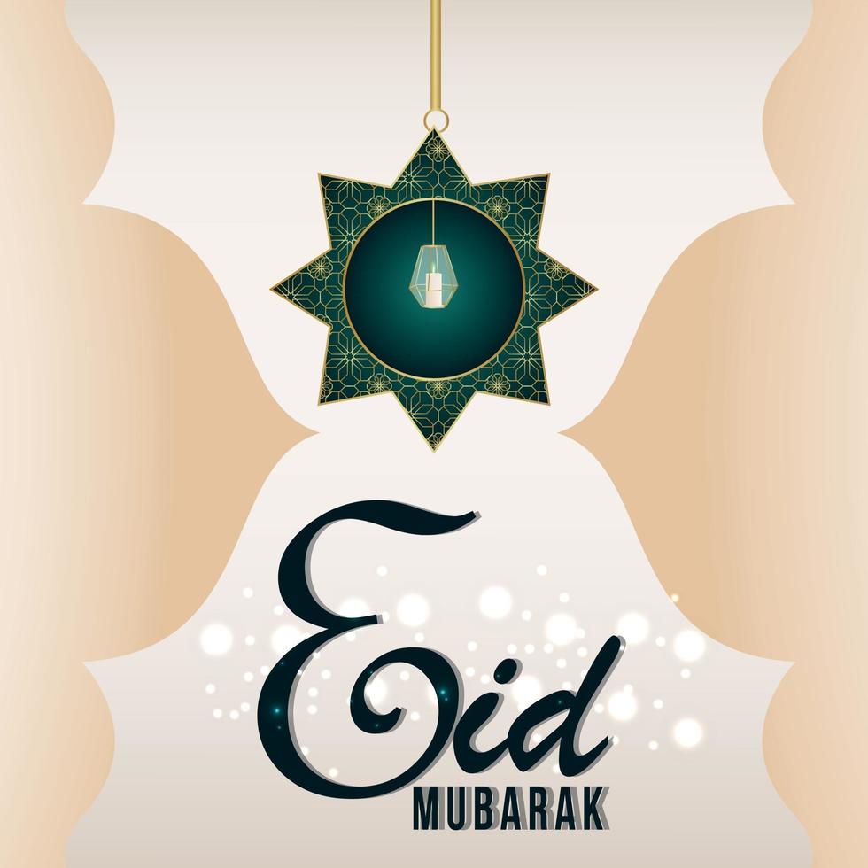 Eid Mubarak realistischer Illustrationsmusterhintergrund mit kreativer Laterne vektor