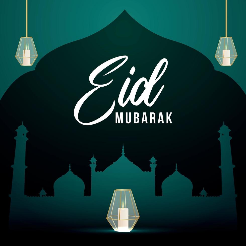 Eid Mubarak islamischer Hintergrund mit arabischer schöner Laterne auf grünem Hintergrund vektor