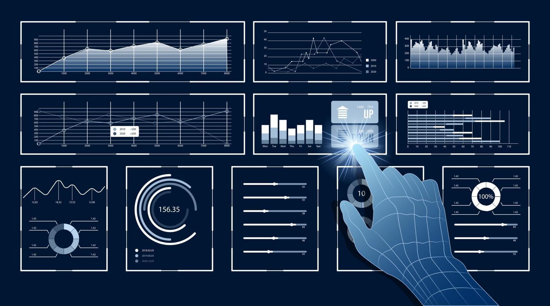 Handberührung des virtuellen Infografik-Bildschirms vektor