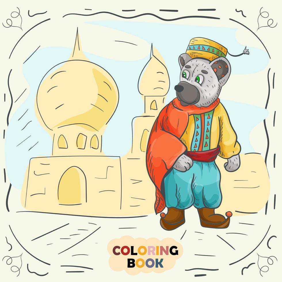 Buch Farbkontur Illustration für kleine Kinder im Stil von Doodle Teddybär in der Tracht der Türkei vektor