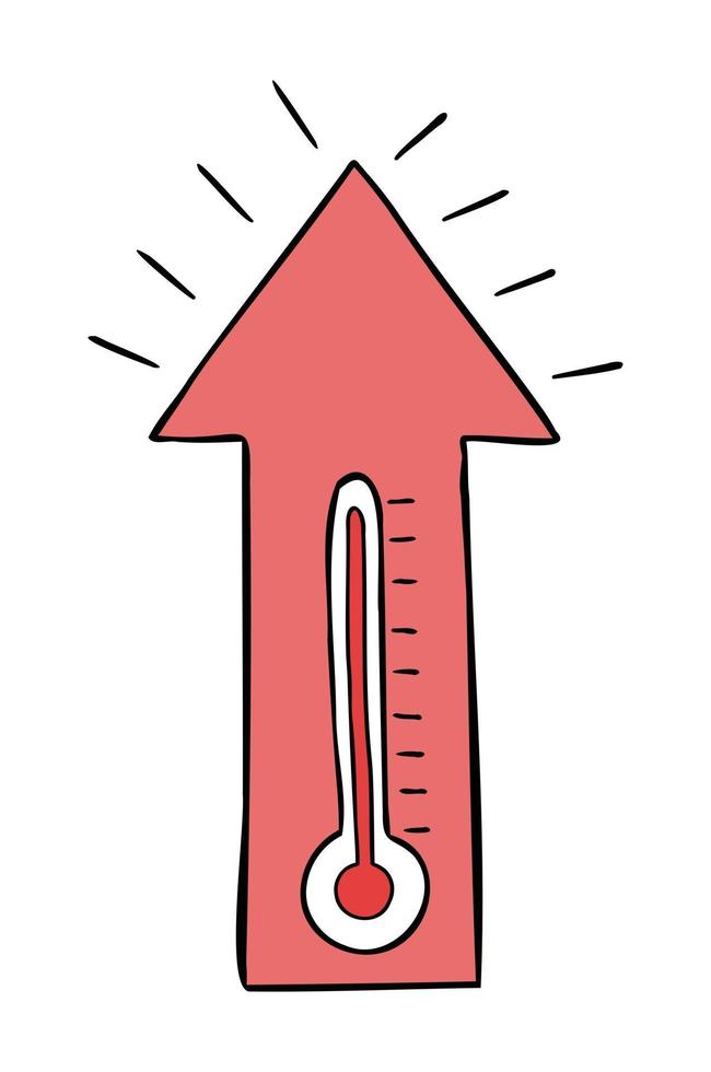 tecknad vektorillustration av termometer hög lufttemperatur och pil upp vektor
