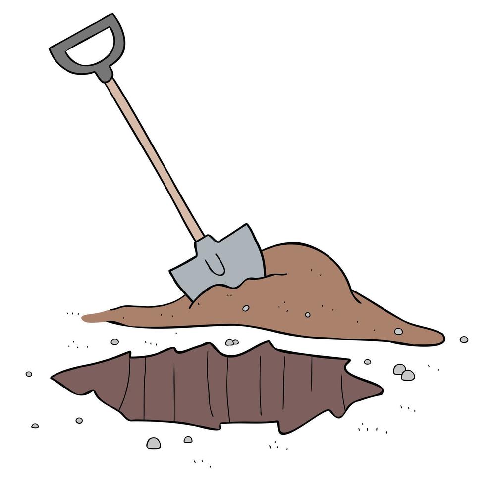 tecknad vektorillustration av spade och gräva mark vektor
