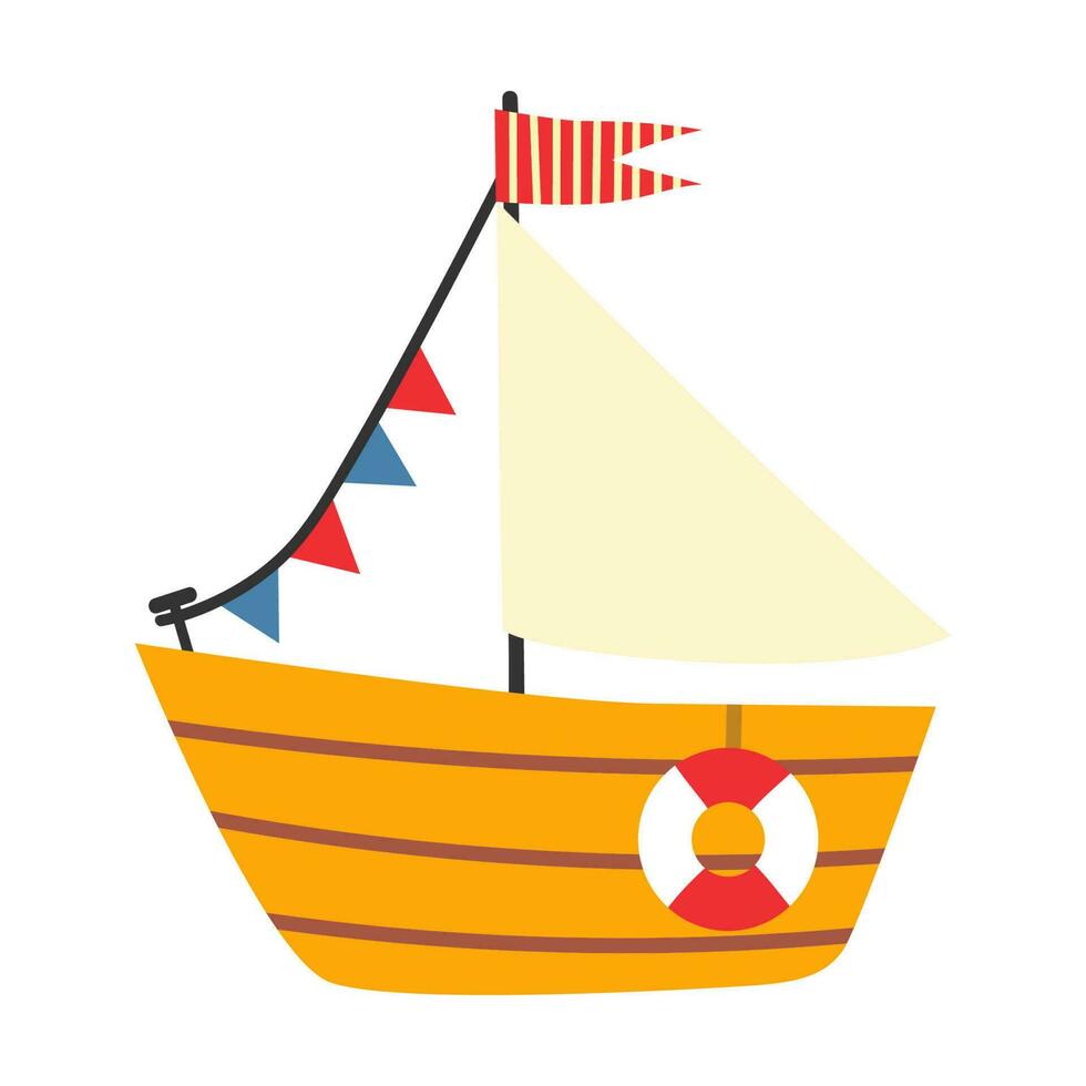 Boot, Vektor Illustration. klein Schiffe im süß eben Design.